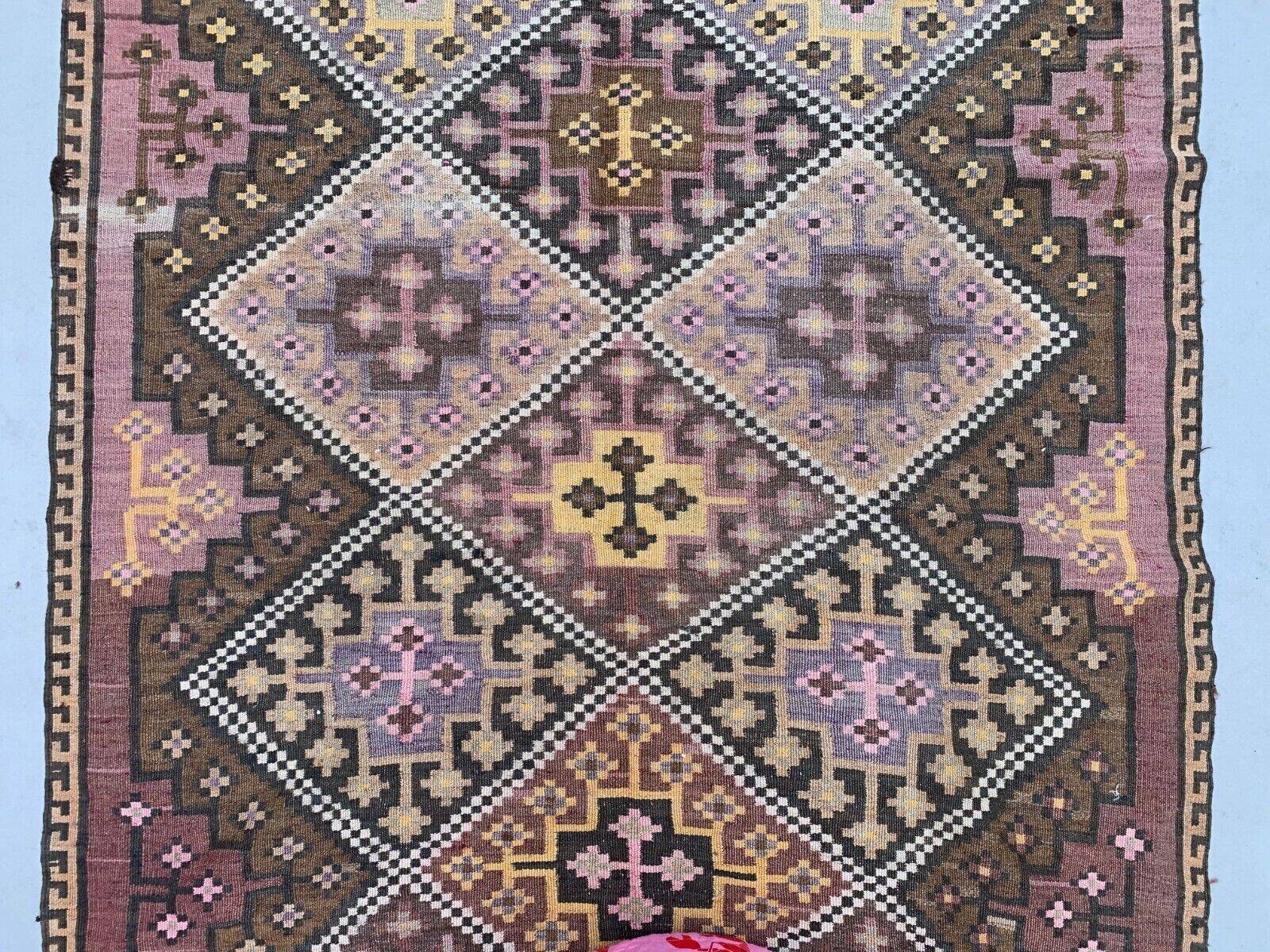 Vintage Turkish kilim 377x152 cm wool kelim rug large 2496