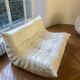 Canapé 2 places Togo blanc cuir vintage