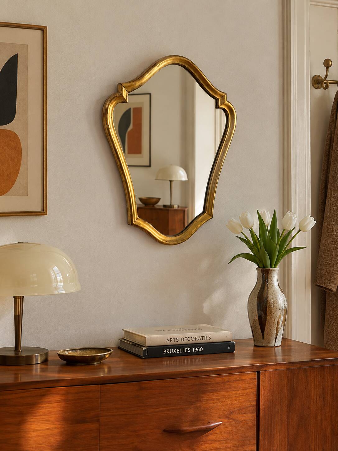 Vintage mirror 1960s Belgian rocaille style gilded wood - 61 x 49 cm