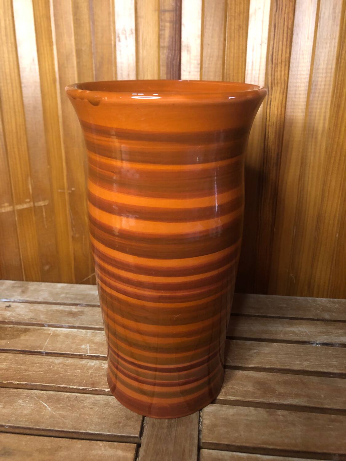 Old soulaines vase france ceramic brown & orange vintage #a393