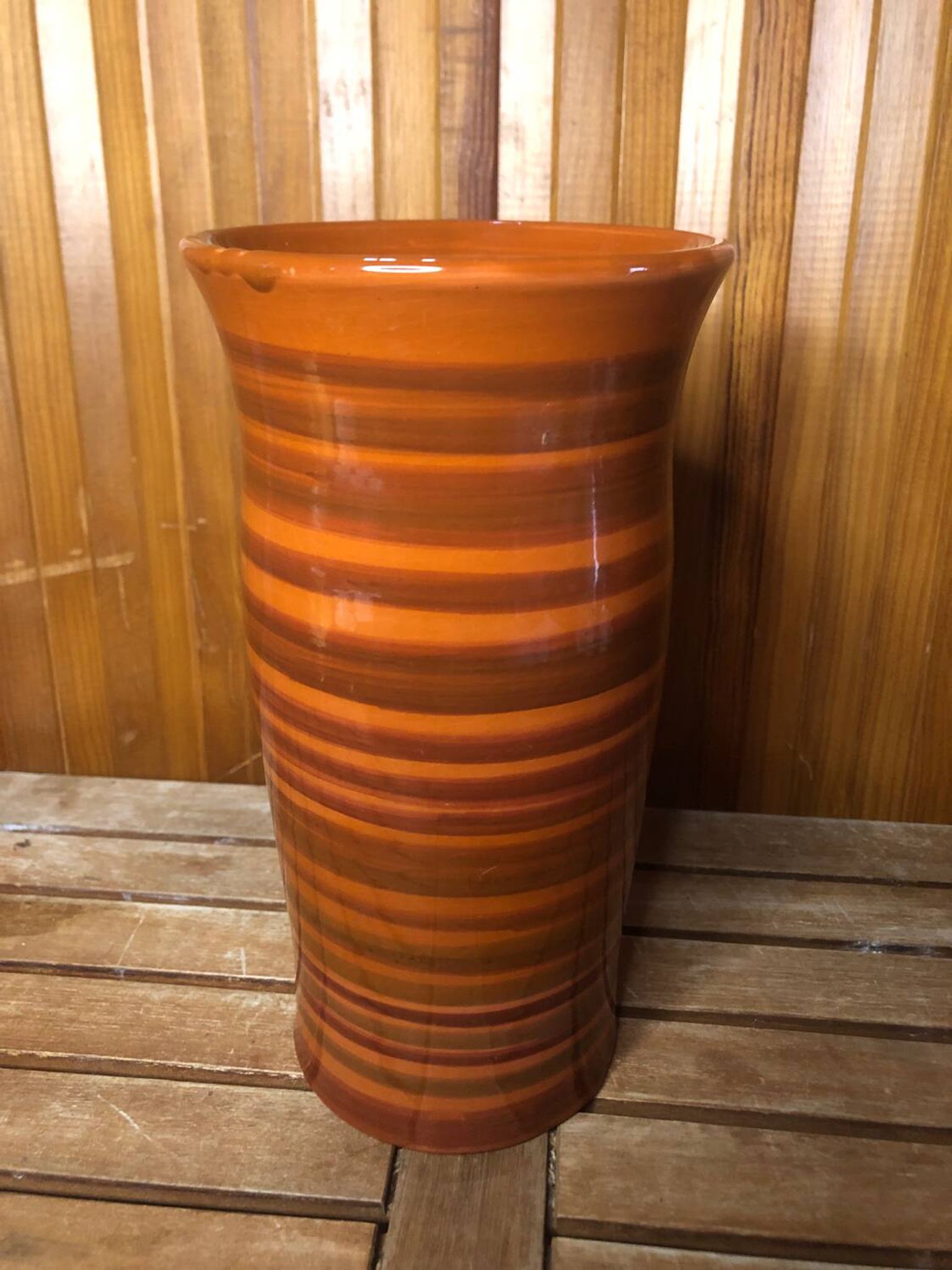 Old soulaines vase france ceramic brown & orange vintage #a393