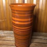 Old soulaines vase france ceramic brown & orange vintage #a393