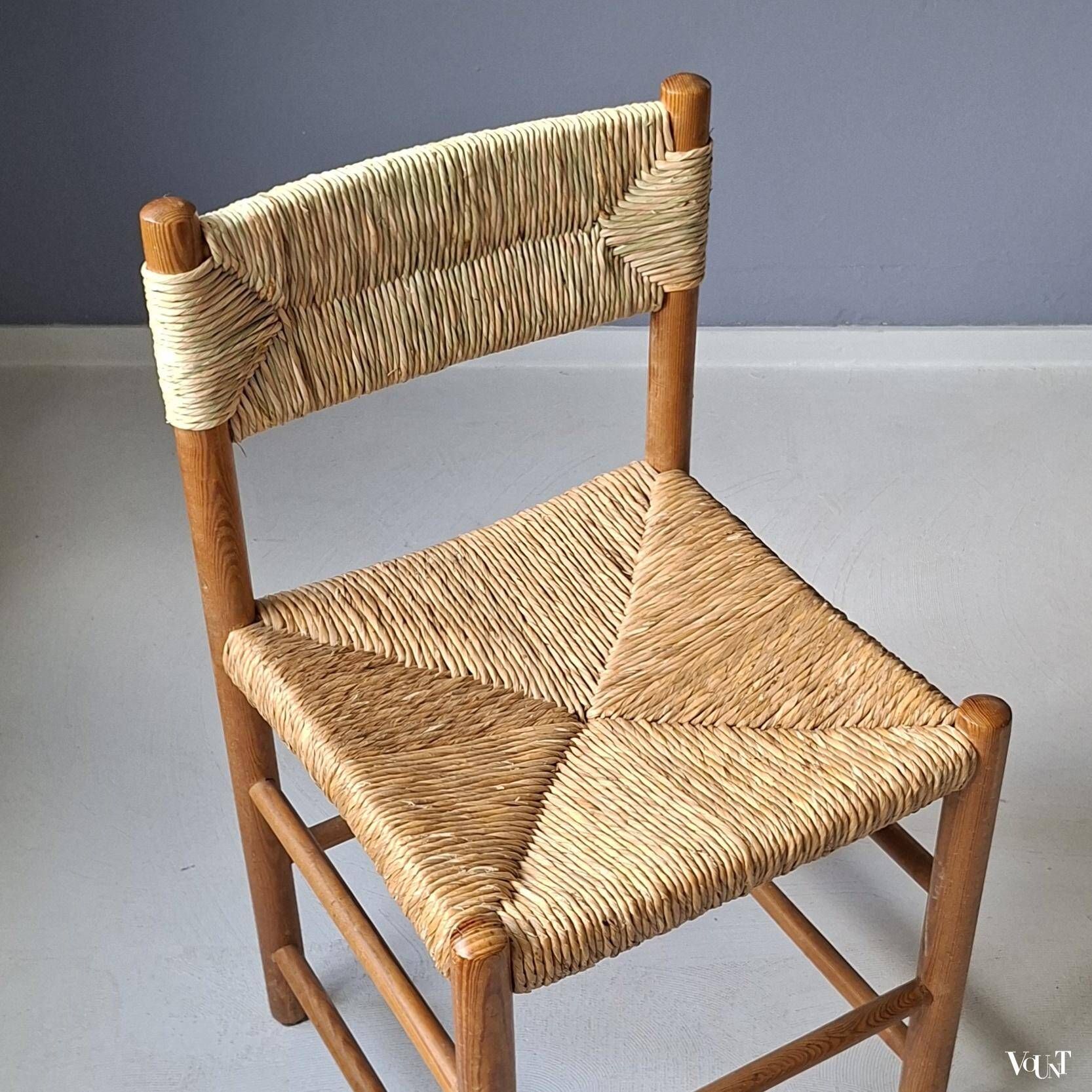 Wooden chair with rush seat and backrest, 1960s