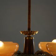 Art Deco chandelier with 4 arms in glass and brass, Sweden, 1940s