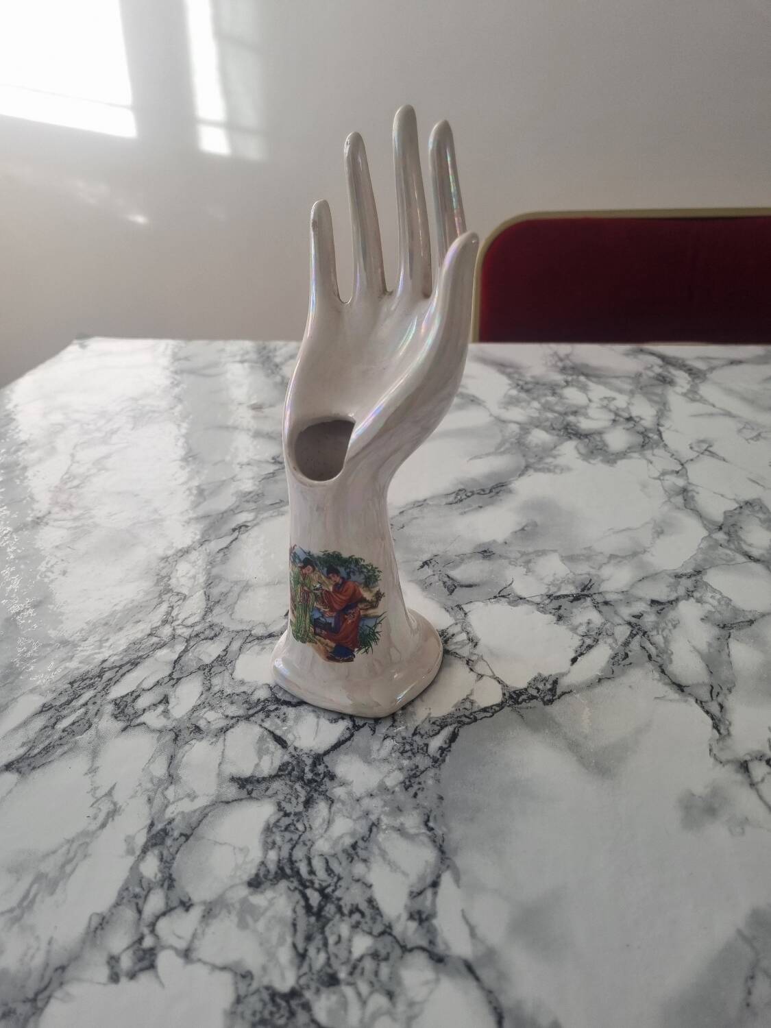 Iridescent white vintage bud vase