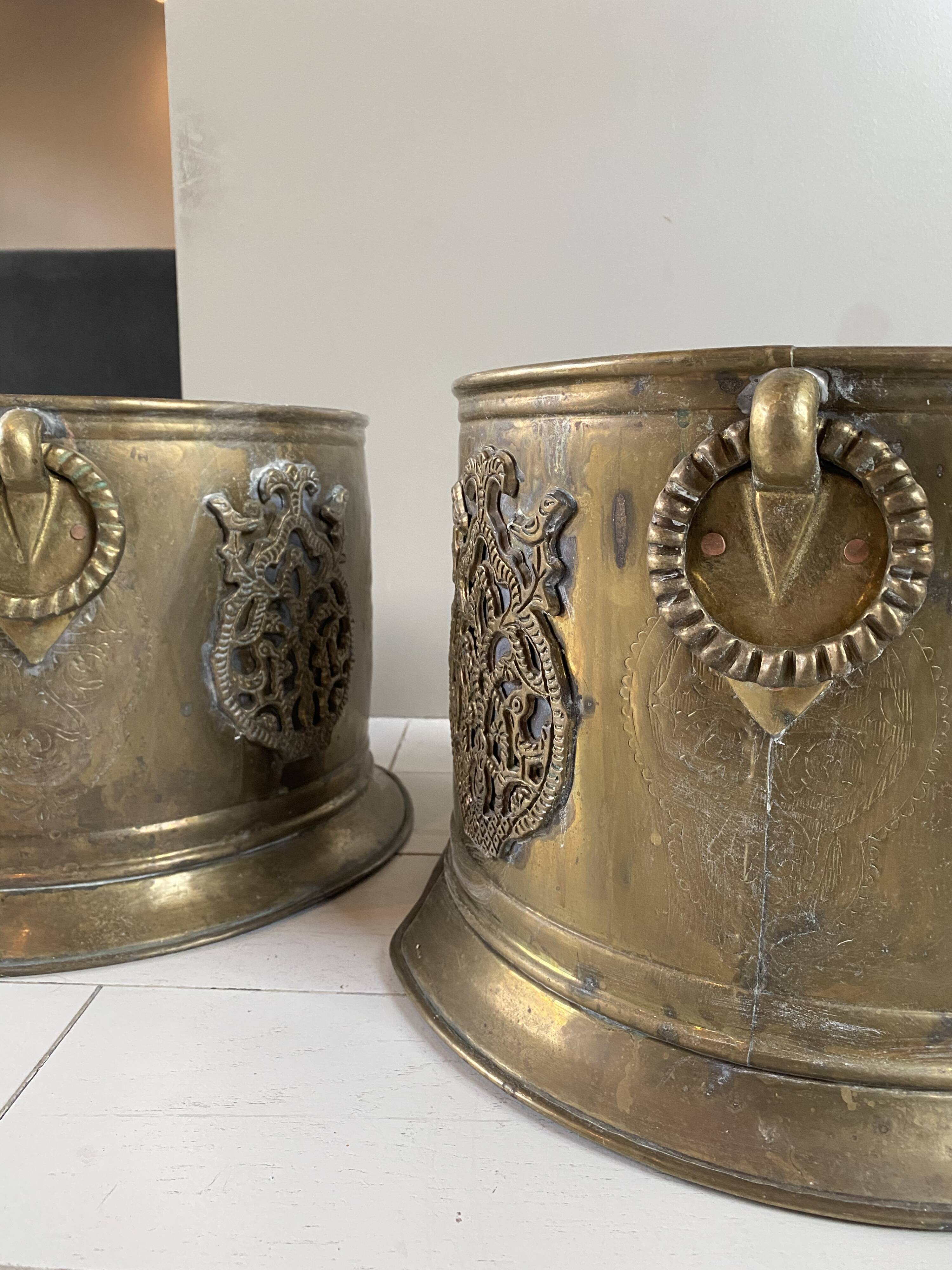 Engraved brass pot cover