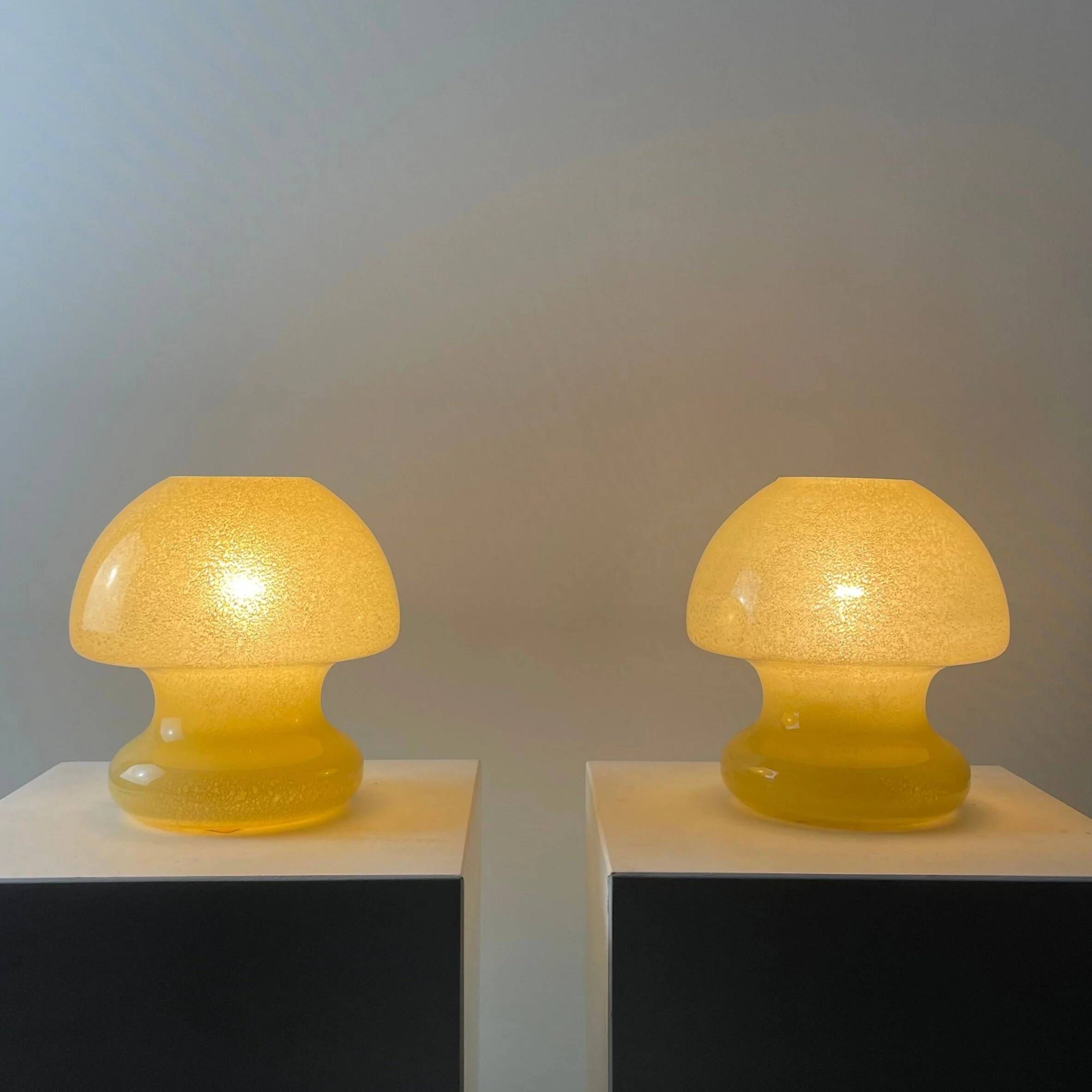 Pair of yellow glass mushroom table lamps by Doria Leuchten, 1970.