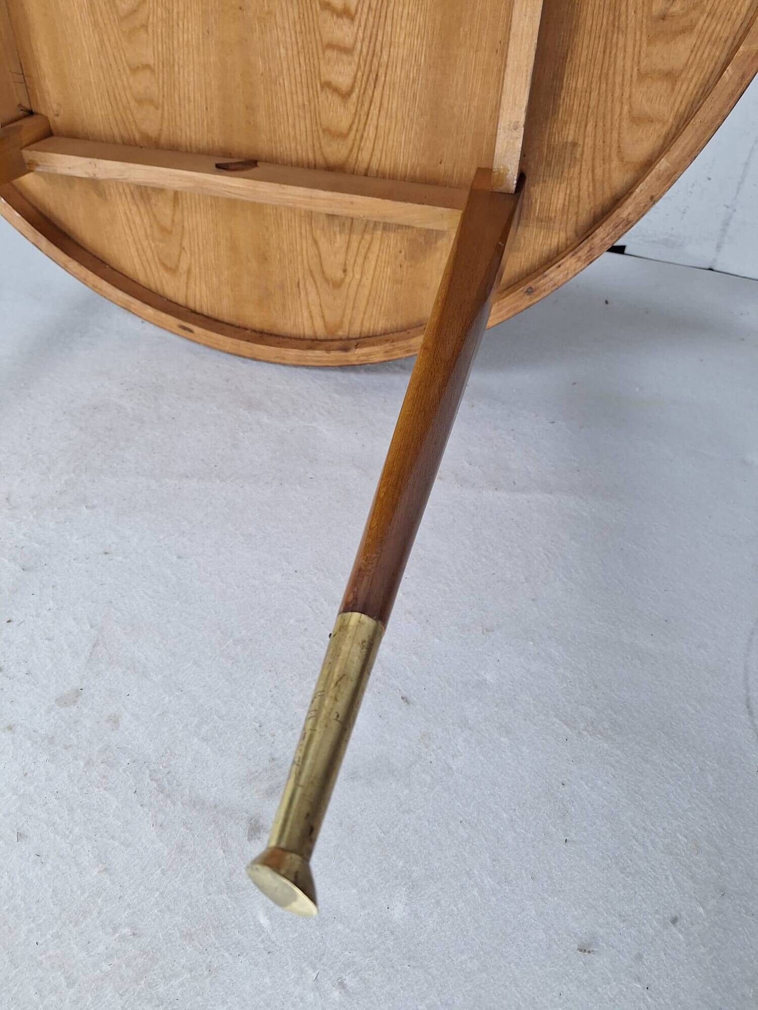 Italian round table with tapered brass leg ends, 1950s