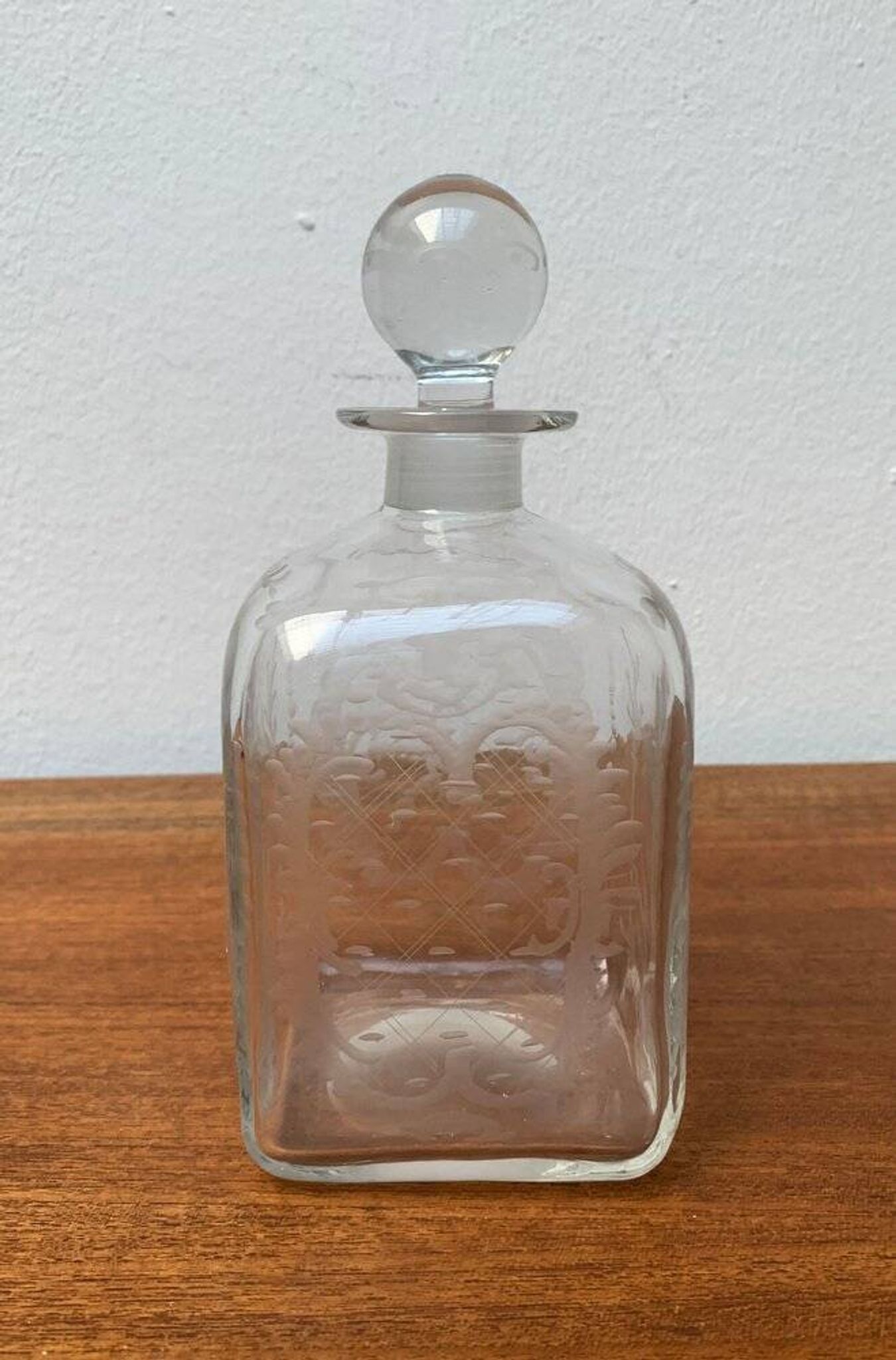 Bouteille en verre danoise vintage avec gravure