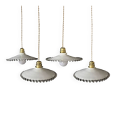 Set of 4 vintage white scalloped opaline pendants, France