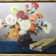 Oil painting on canvas, still life with chrysanthemums, signed L.Porte 1888.