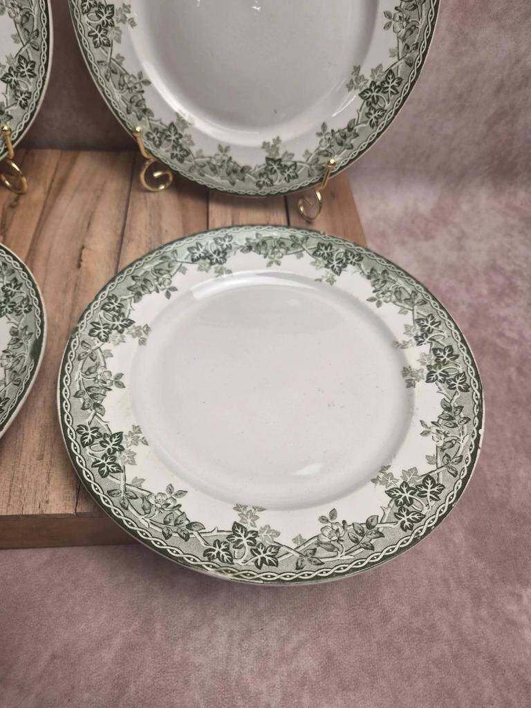 Beautiful set of 4 antique ironstone plates from Saint-Amand and Hamages, Estival model.