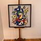 Impression sérigraphique encadrée sur soie, après Fernand Léger, composition moderne du milieu du siècle