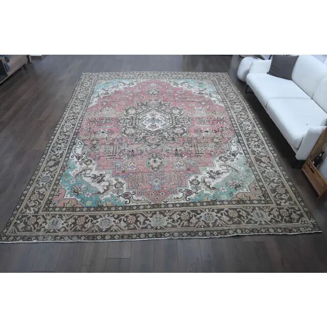 1970s Vintage Persian Handmade Wool Cotton Light Pink Area Rug 285x374