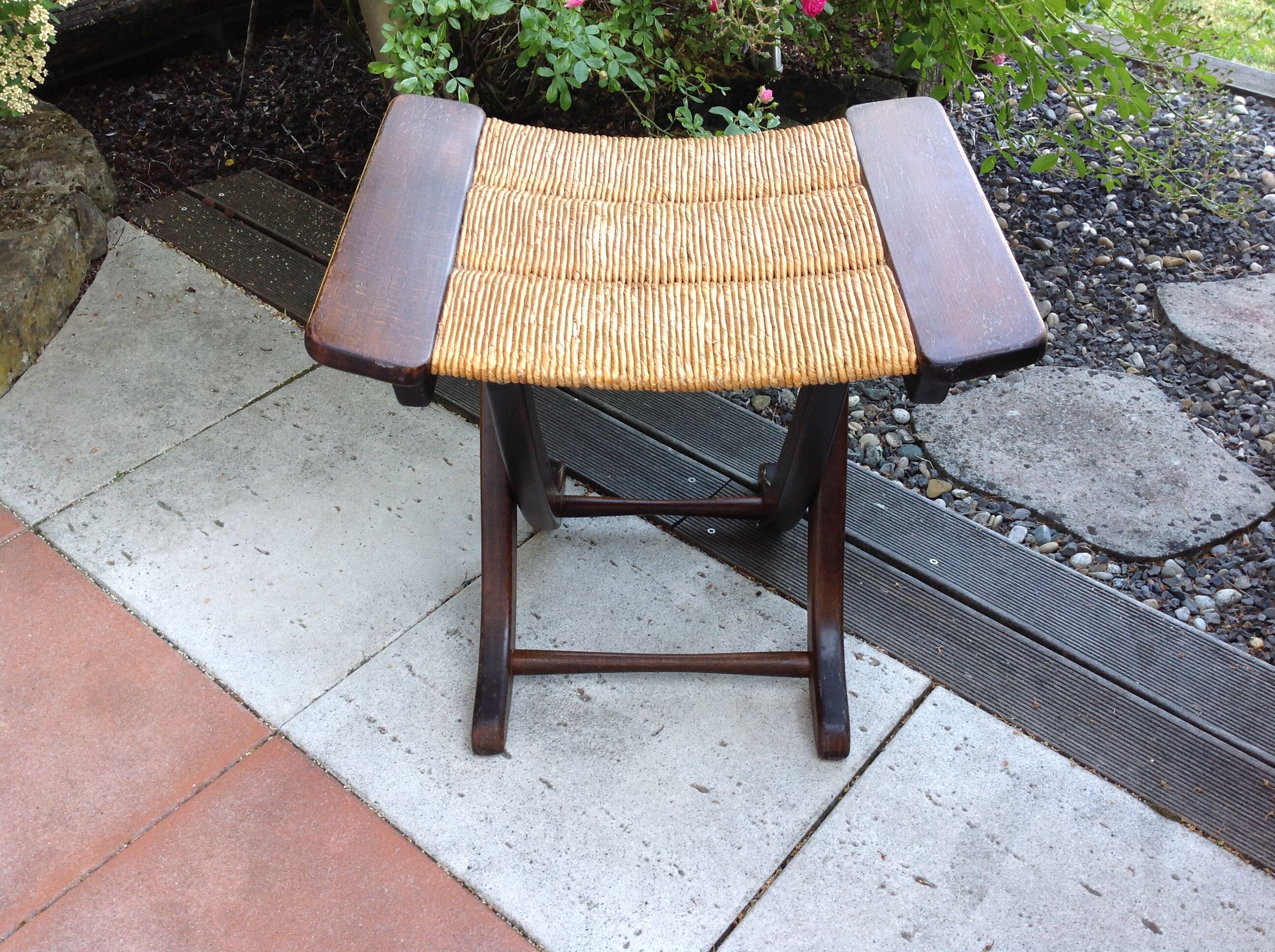 Tabouret  en bois paillé / vintage années 50-60