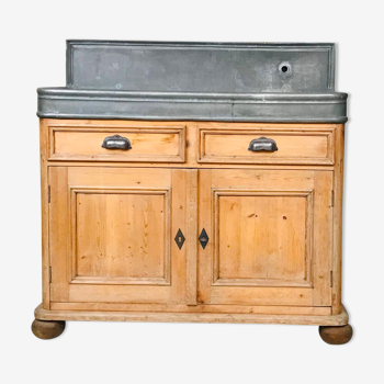 Ancien meuble vasque evier bois zinc 19ème