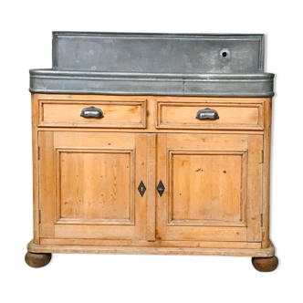 Old vanity unit sink wood zinc 19th