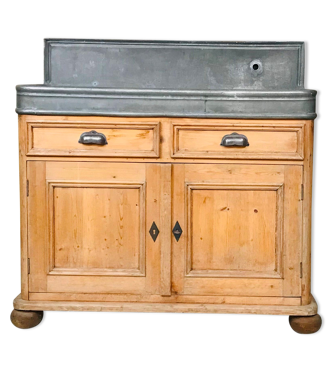 Ancien meuble vasque evier bois zinc 19ème | Selency