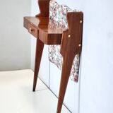 Ebonized Beech and Rose-Patterned Fabric Console with a Drawer, Italy