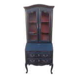 Louis XV style scriban bookcase in black and Basque red patinated cherry wood