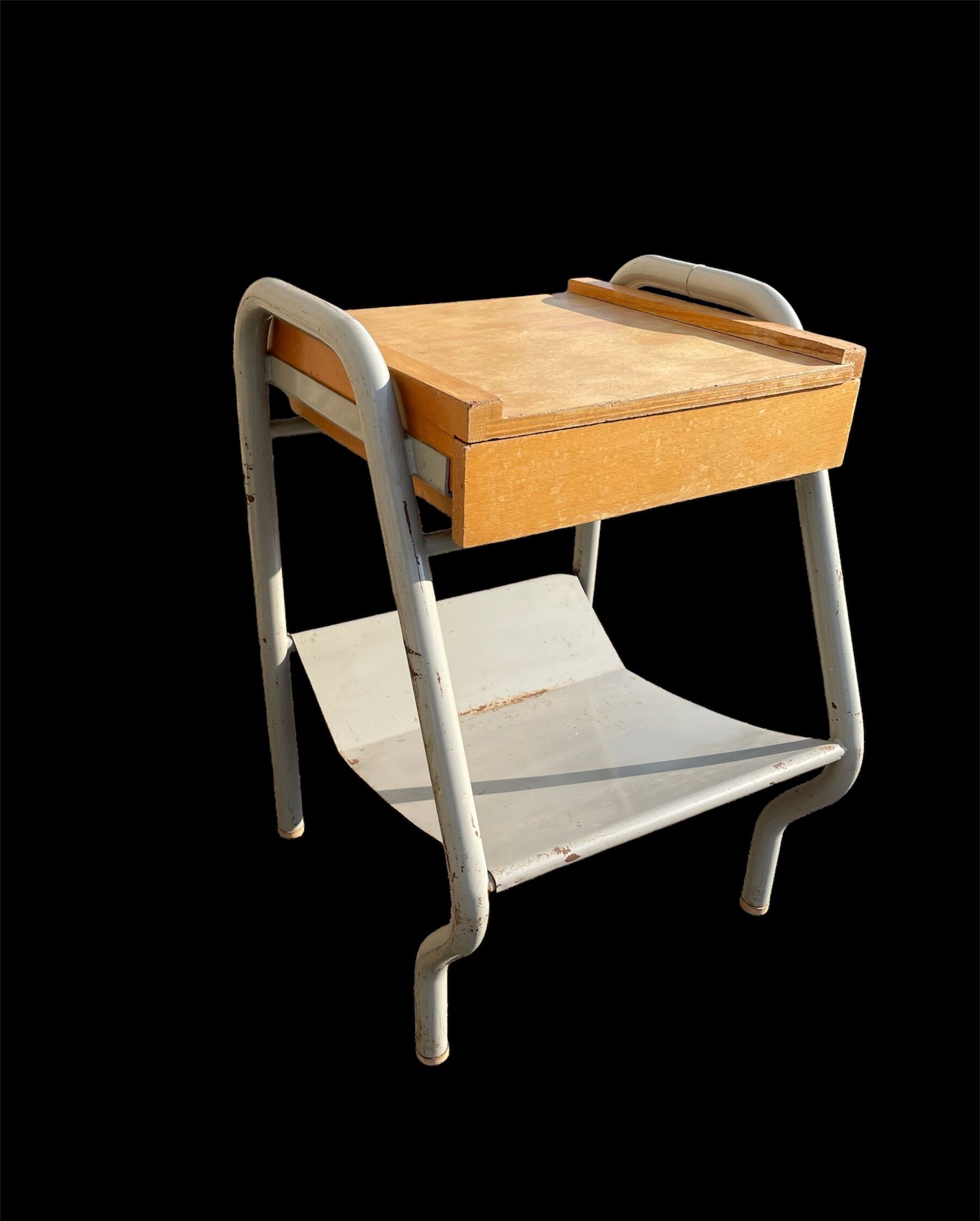 Vintage bedside table in wood and metal