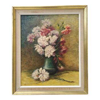 Bouquet of flowers Oil on canvas cardboard Signed 50s