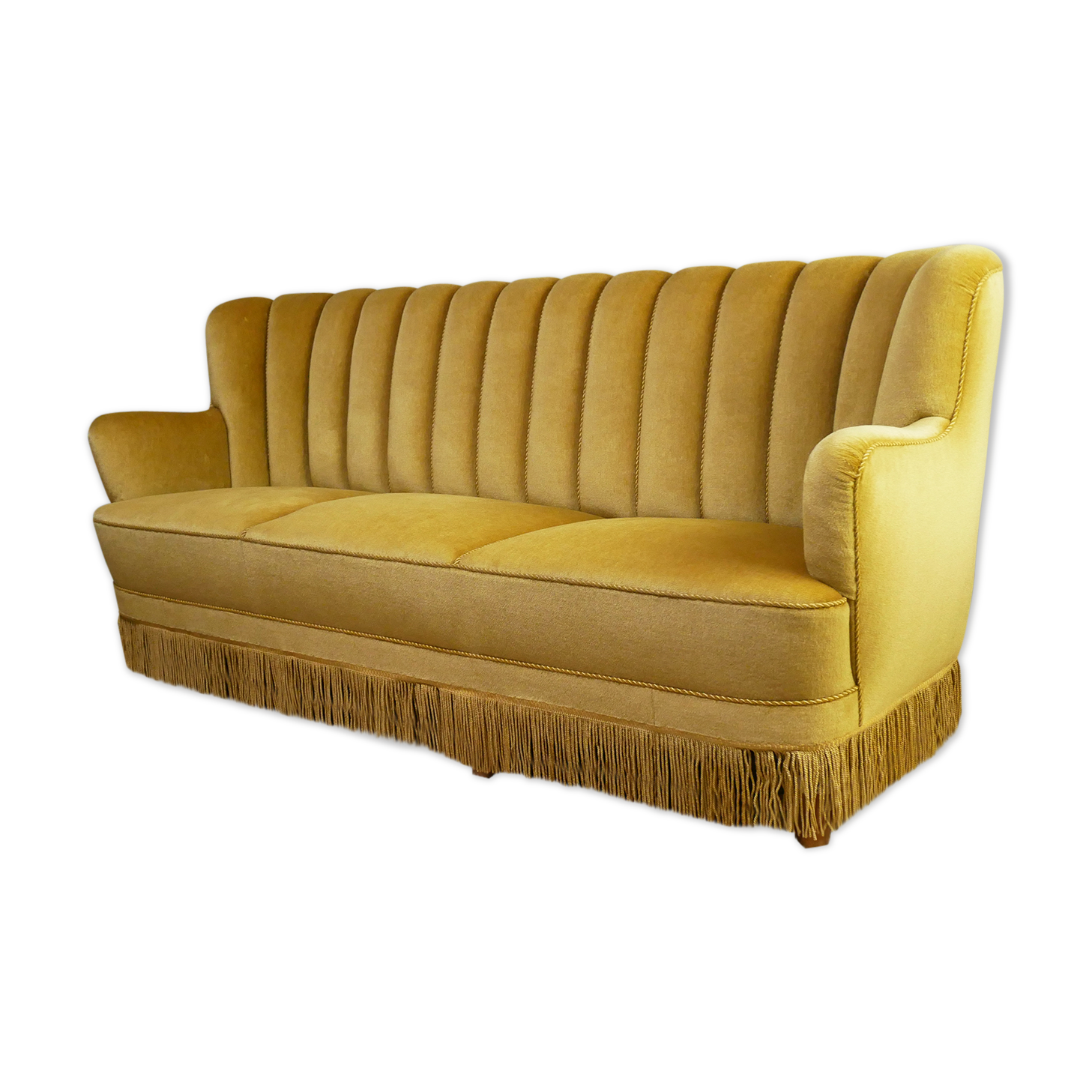 1930’s danish art deco 3 seat yellow velour sofa