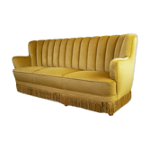 1930’s danish art deco 3 seat yellow velour sofa