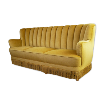1930’s danish art deco 3 seat yellow velour sofa