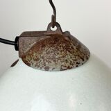 Industrial White Grey Enamel Factory Lamp with Cast Iron Top, 1960s