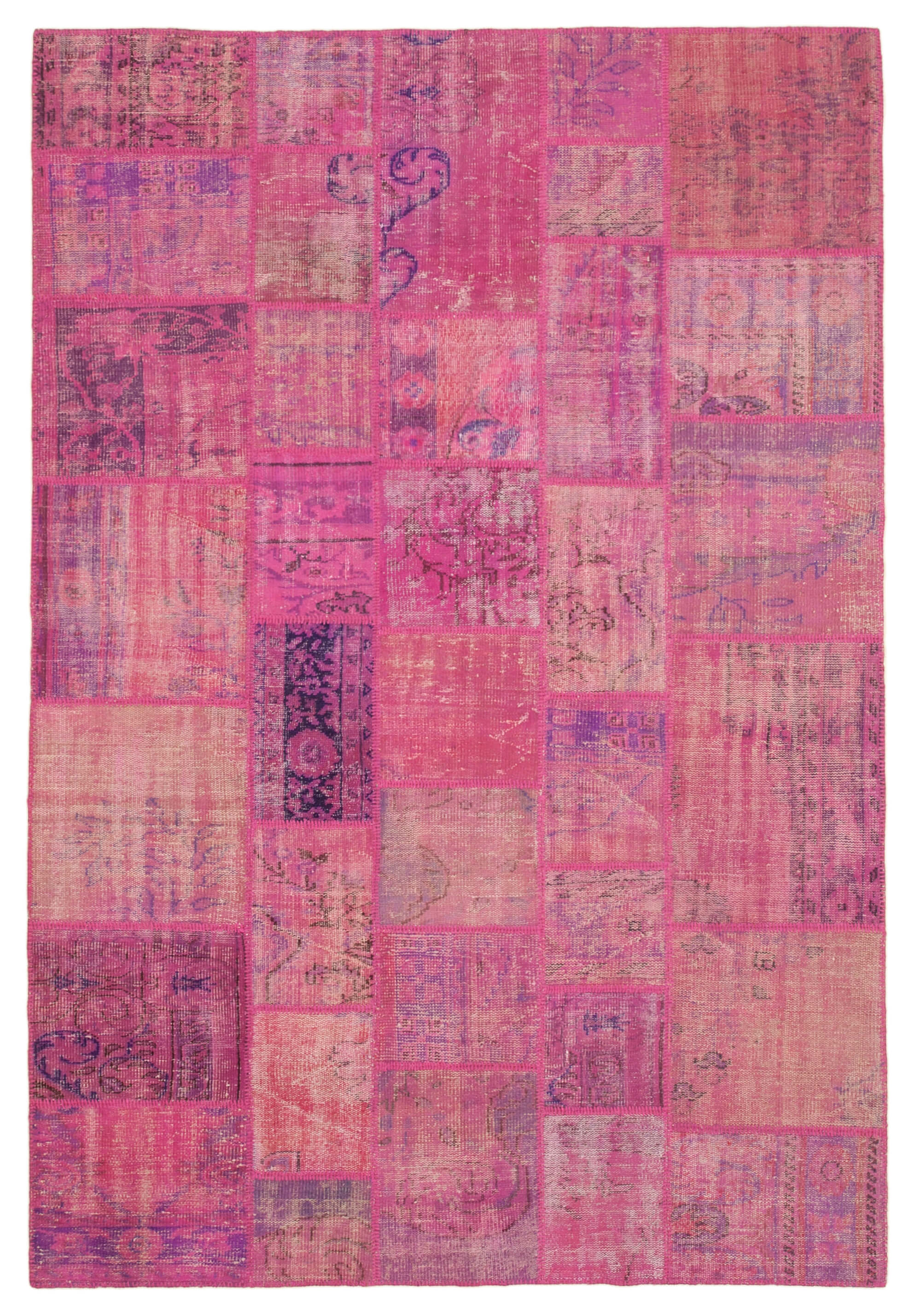 Handwoven oriental overdyed 202 cm x 298 cm pink patchwork carpet