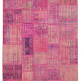 Handwoven oriental overdyed 202 cm x 298 cm pink patchwork carpet