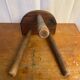 Antique milking stool tripod wood half moon seat vintage