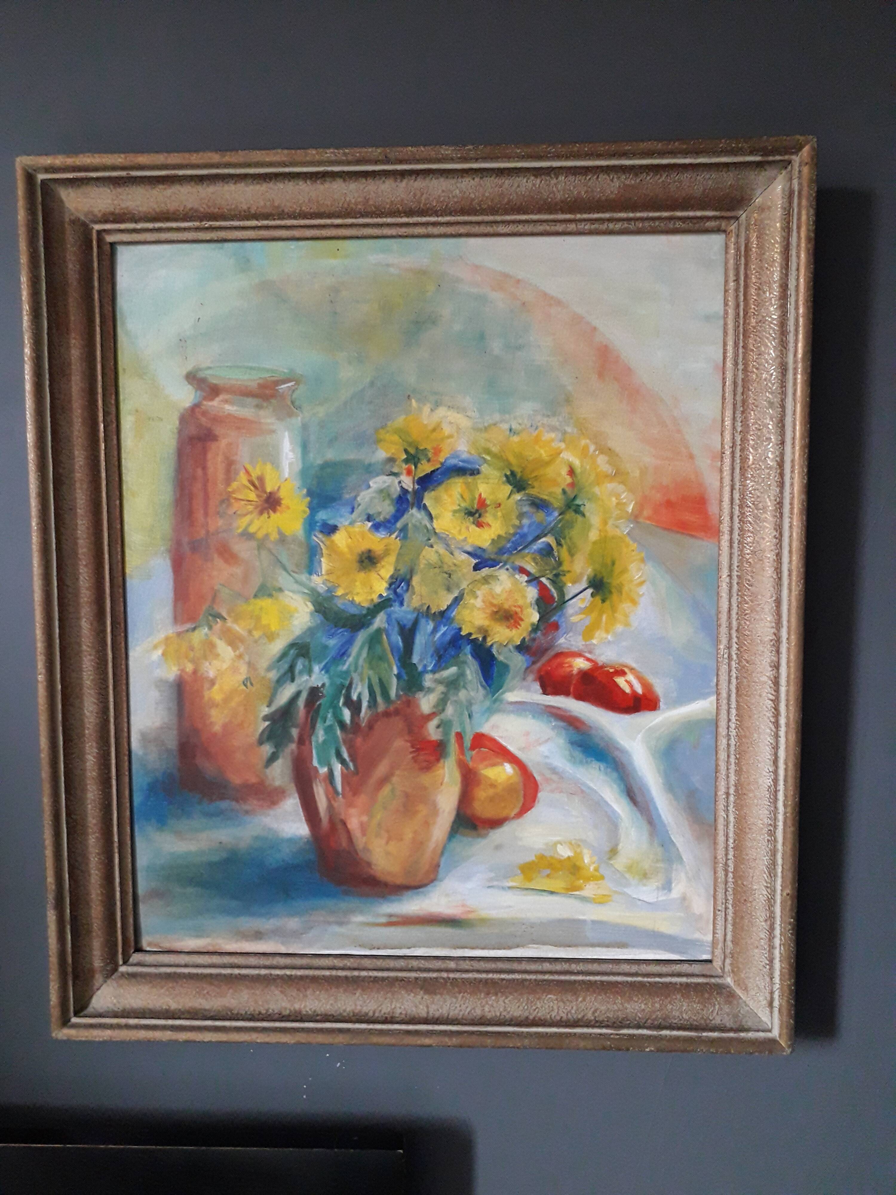 Ancient painting depicting a bouquet of flowers.