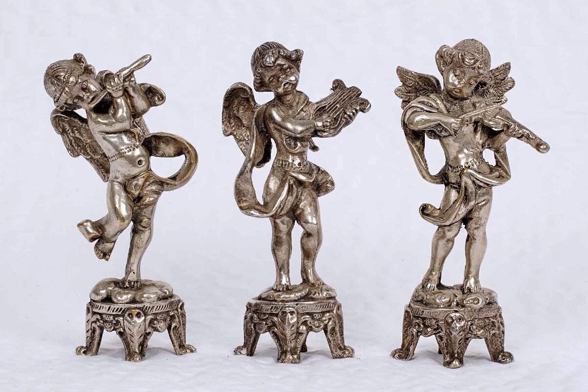 Set of three musician cherubs in cast lead - period: 20th century