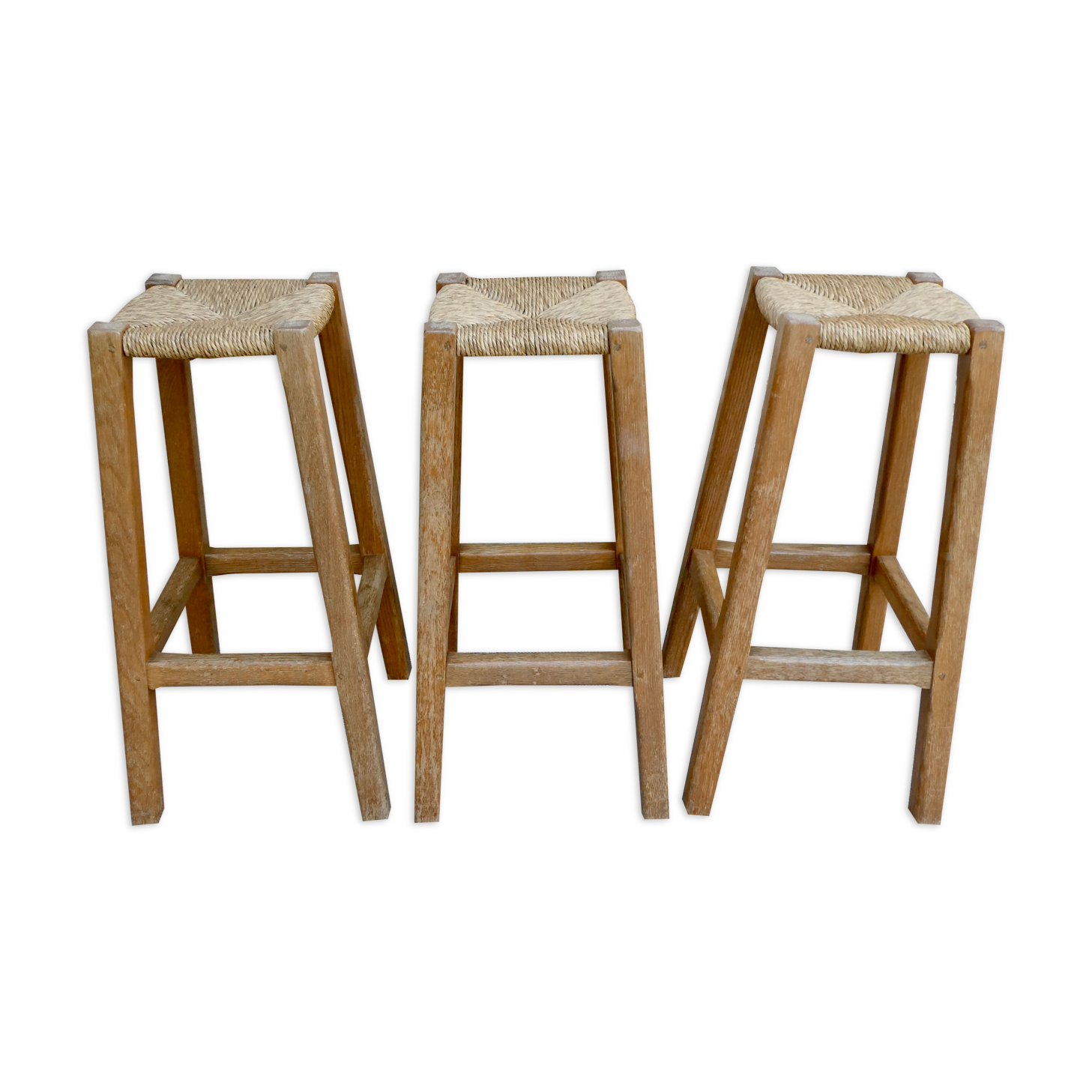 Lot of 3 high stool, bar, solid oak and mulched seat