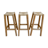 Lot of 3 high stool, bar, solid oak and mulched seat