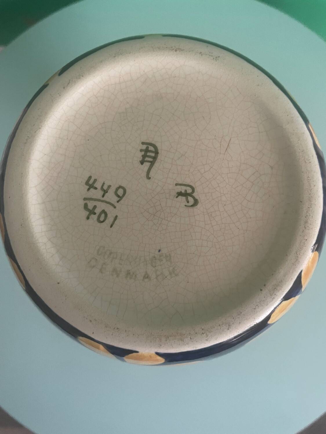 Danish crackle vase signed Copenhagen Denmark 401/449 – floral decoration p