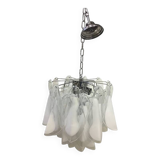 Italian White and Transparent Murano Glass Chrome Metal Frame Chandelier Sputnik