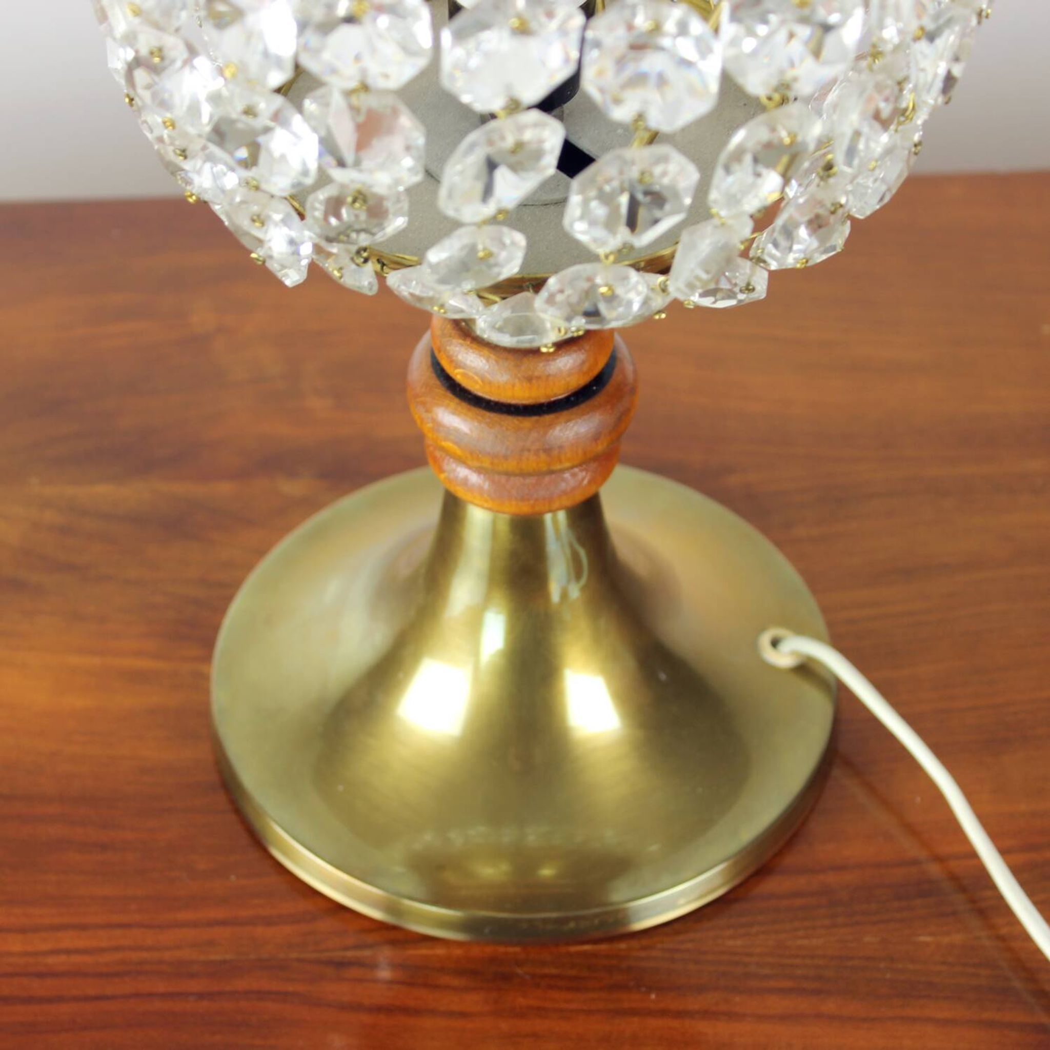 Brass & Crystal Table Lamp, Czechoslovakia 1970s