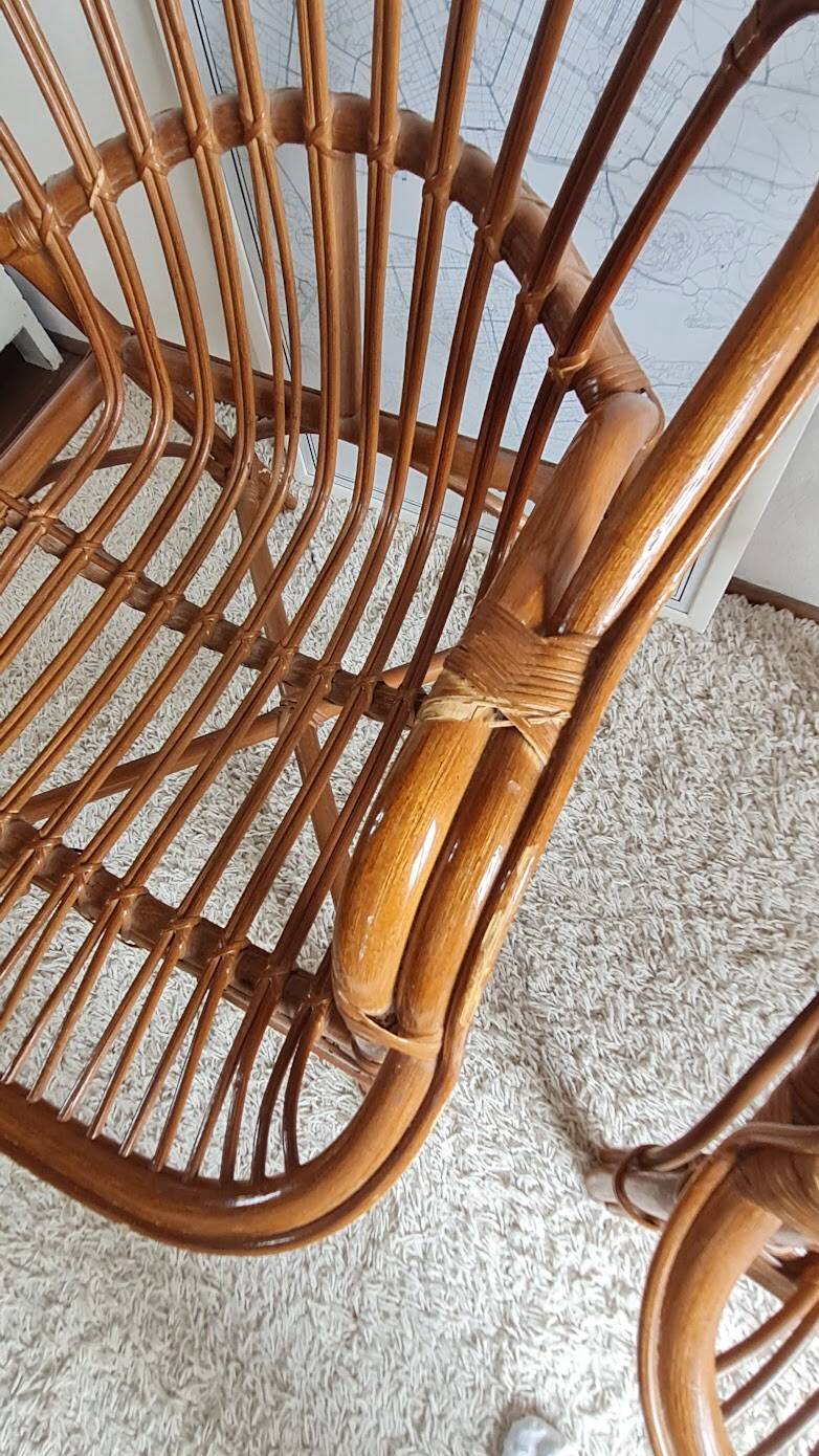 Pair of vintage rattan armchairs circa the 1970s.