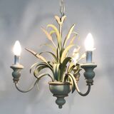 Masca vintage wheat stalk chandelier in off-white and pastel green metal.