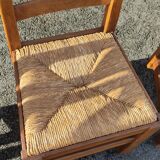 Set of 4 brutalist straw wood chairs
