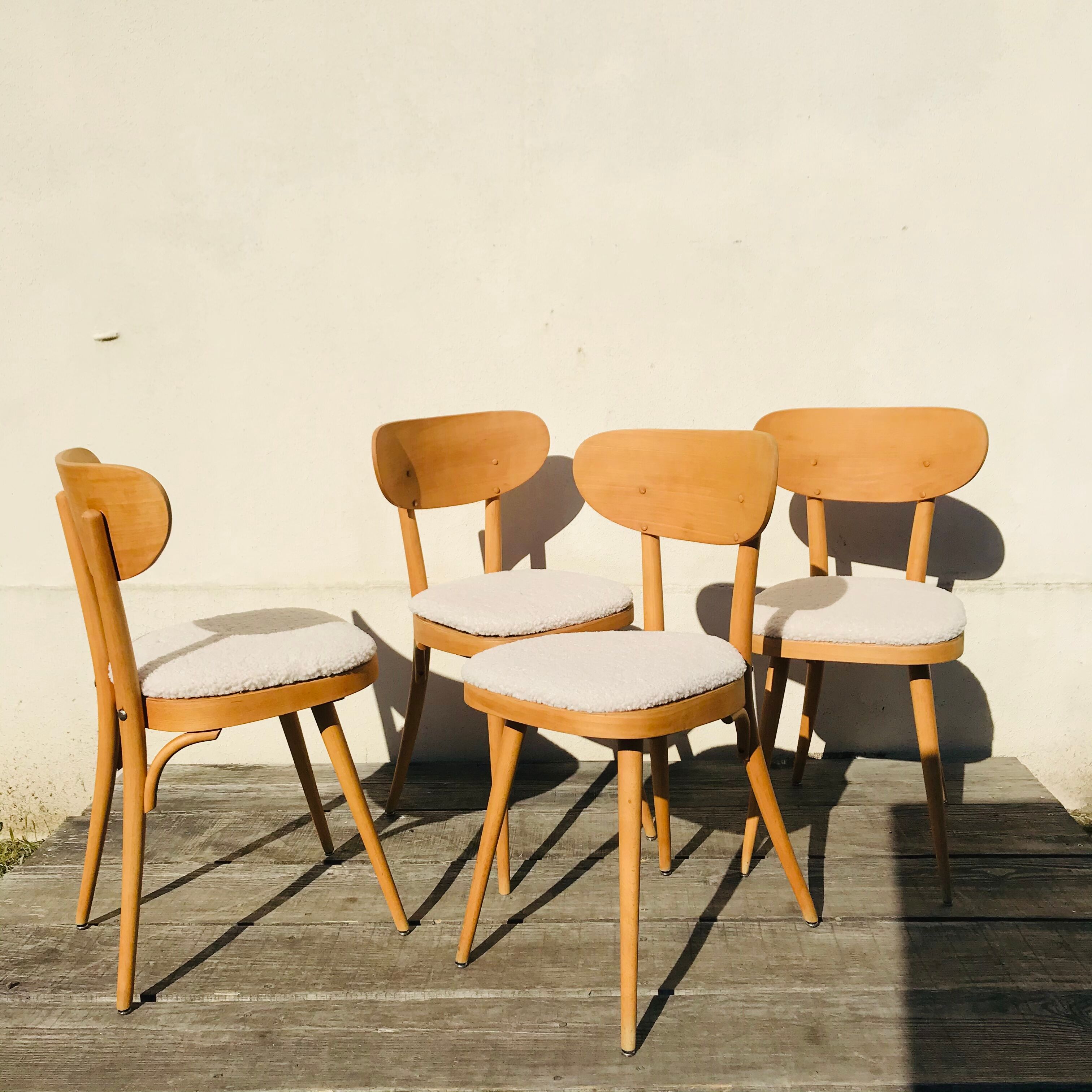 4 vintage 1960 Baumann chairs in blond beech