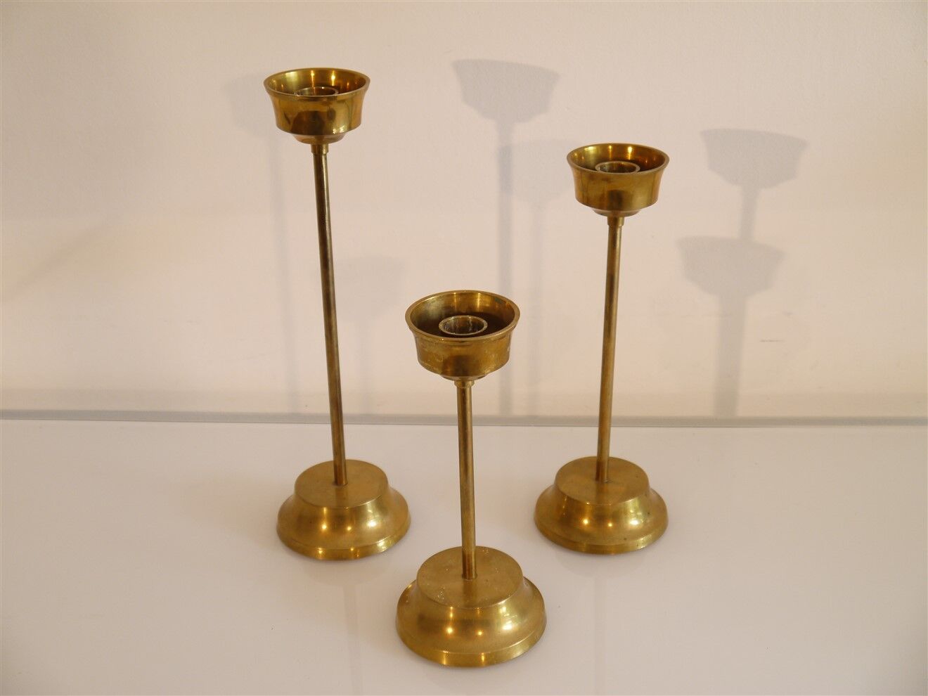 Set of 3 Scandinavian brass candle holders 1970
