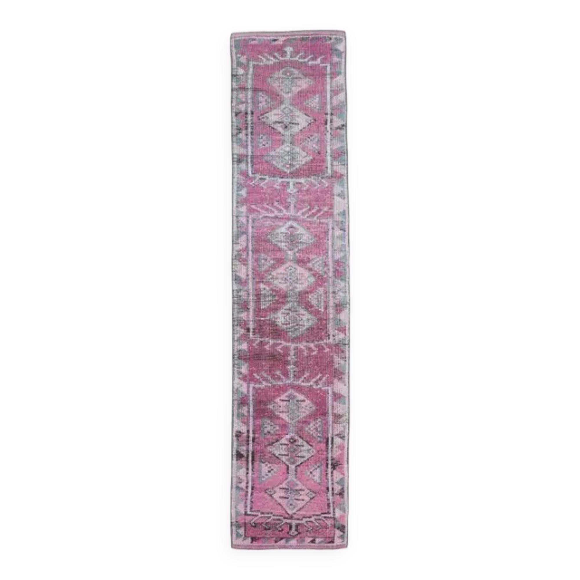1970s Turkish handmade wool purple runner rug 76x340