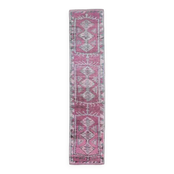 1970s Turkish handmade wool purple runner rug 76x340