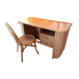Desk with vintage rattan chair