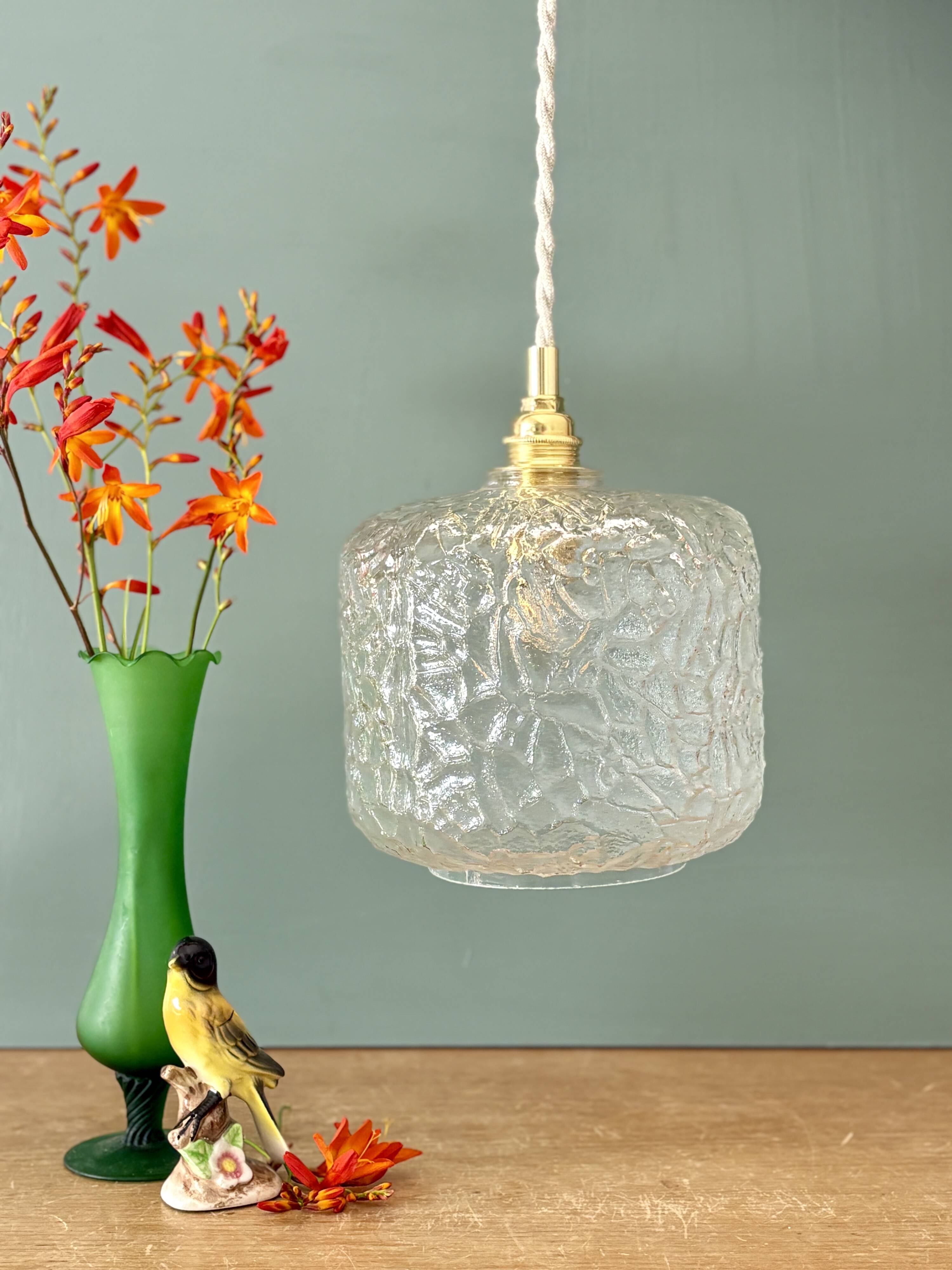 Suspension globe vintage en verre transparent