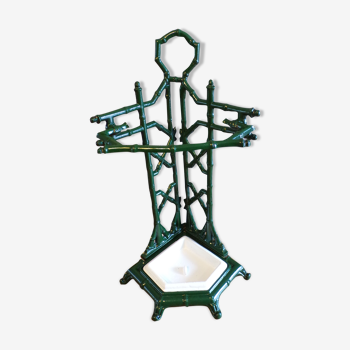 Art Deco enamelled cast iron umbrella stand with bamboo appearance